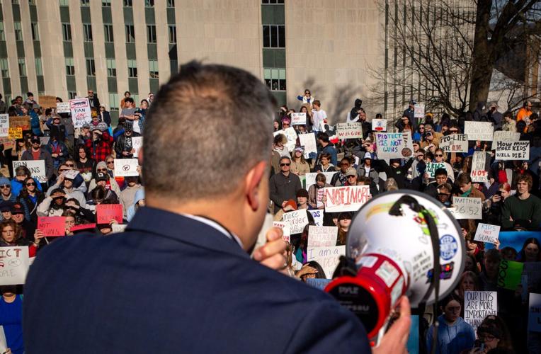 Students assemble outside the Tennessee State Capitol to call for gun reform, Jan. 27, 2025