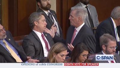 Rep. Kevin McCarthy confronts Rep.-elect Andy Ogles on Jan. 5
