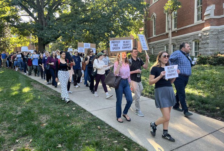 Protesters march on Vanderbilt's campus, Oct. 8, 2025