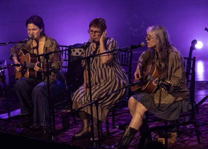 Big Thief is joined by Iris DeMent (center) and Gillian Welch (right) at the Ryman, Aug. 22, 2026
