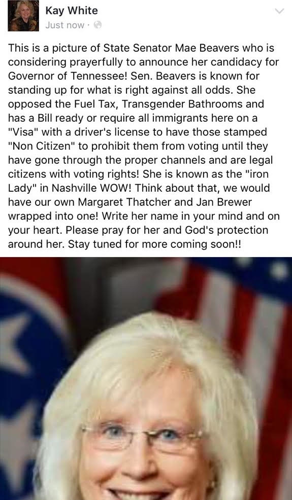 Now Entering the Governor's Race ... Mae Beavers?