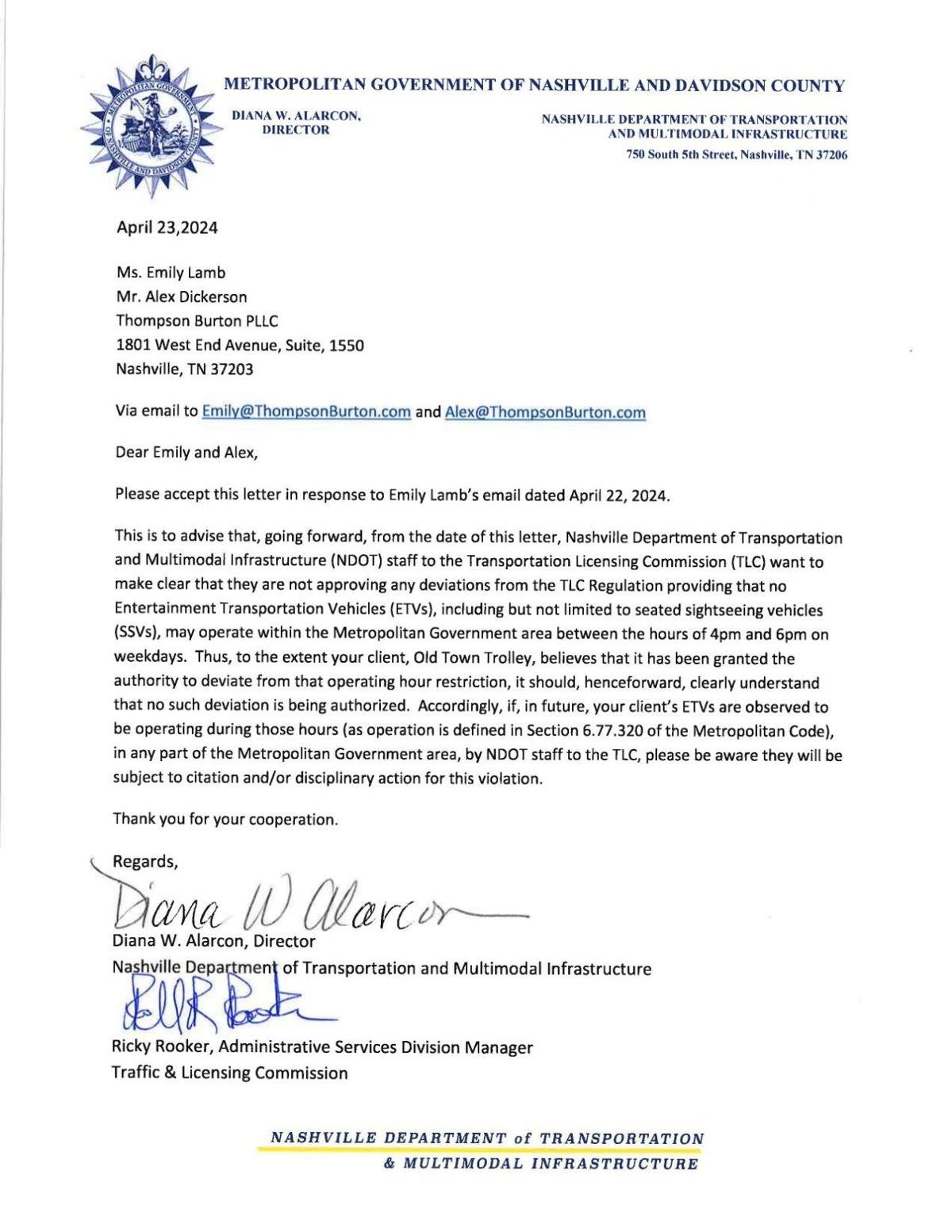 Old Town Trolley Letter
