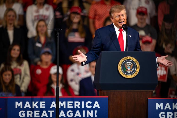 Donald Trump speaks at a rally in Clarksville, Oct. 10, 2026