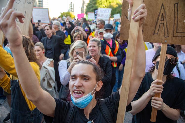Counterprotesters present at Matt Walsh's rally against transgender health care, Oct. 21, 2022