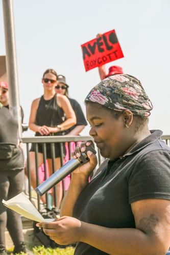 A speaker at the protest against Avelo