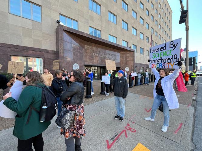 University researchers rally against federal funding cuts, April 8, 2025