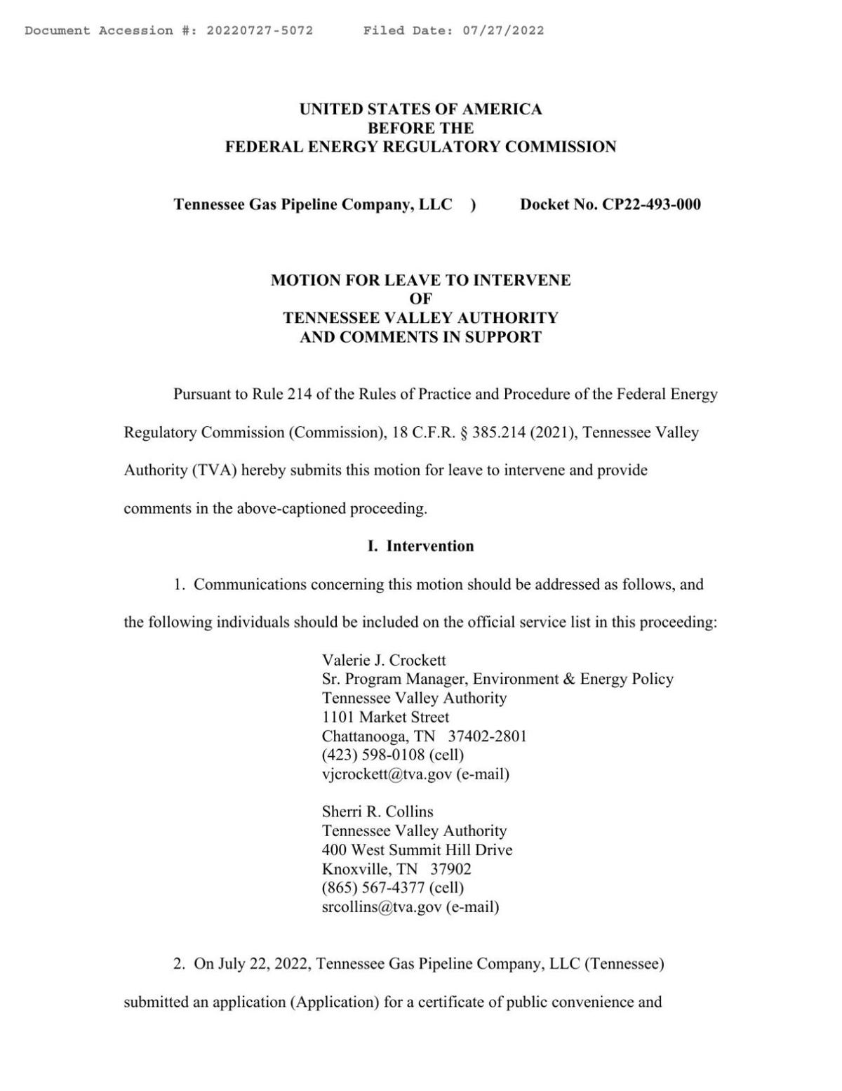 Kinder Morgan Certificate of Public Convenience and Necessity