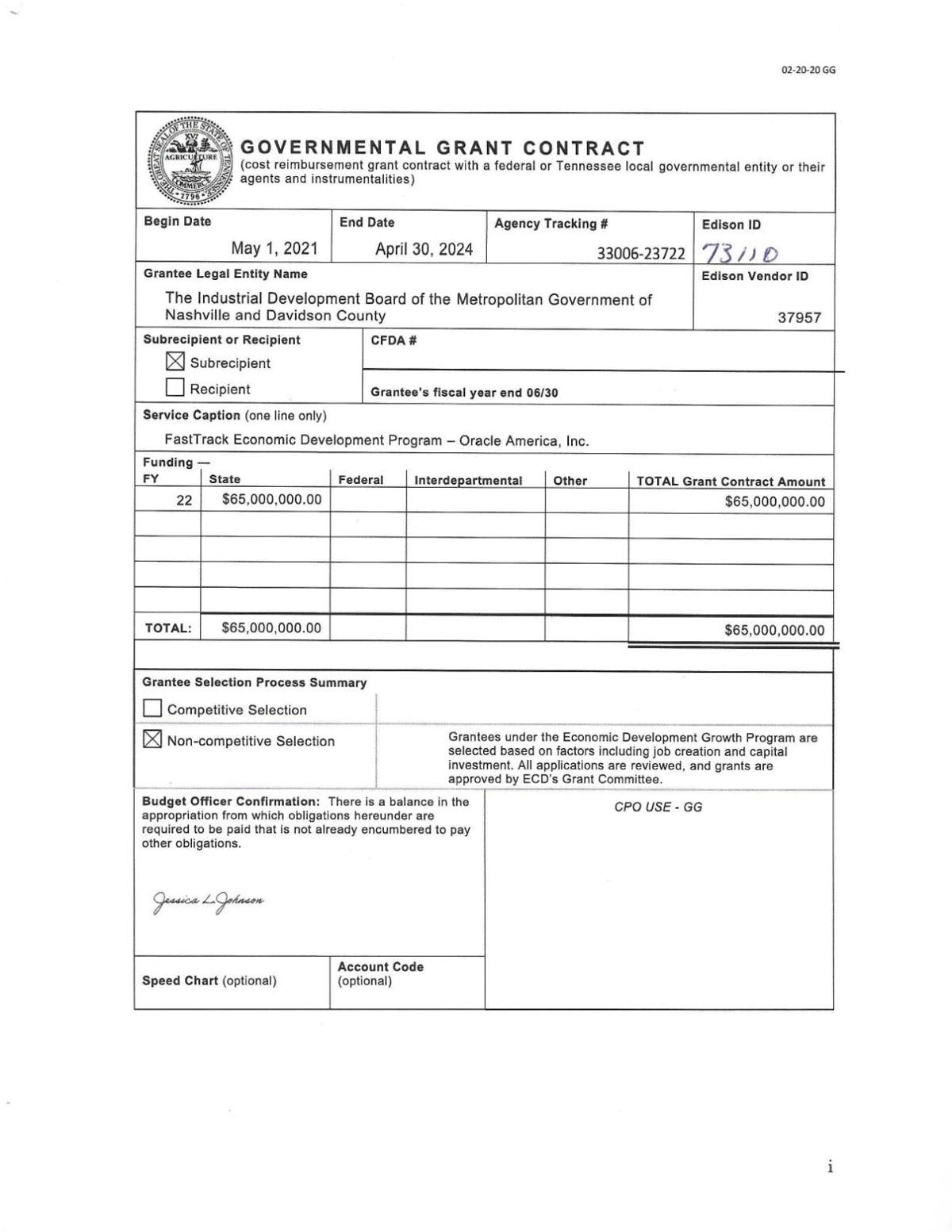 TNECD Oracle contract