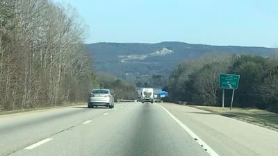 The view of Aetna Mountain driving east on I-24