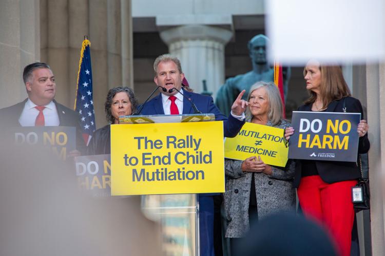 William Lamberth and other state leaders rally against transgender health care, Oct. 21, 2022