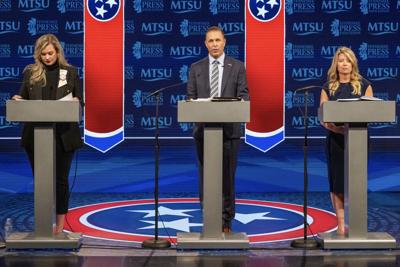 From left: Independents Lauren Pinkston and David Hatley and Democratic nominee Jerri Green debate at Middle Tennessee State University, Oct. 27, 2026