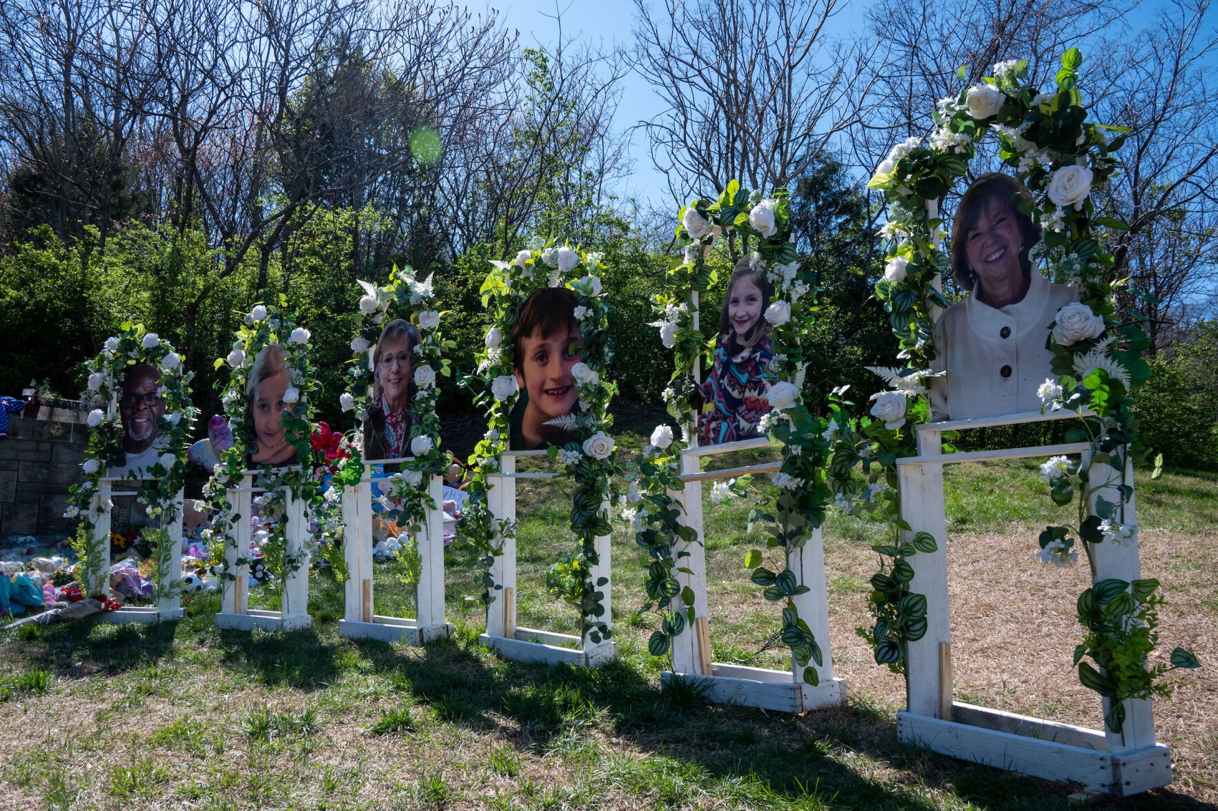 Memorials left for the victims of the Covenant School shooting