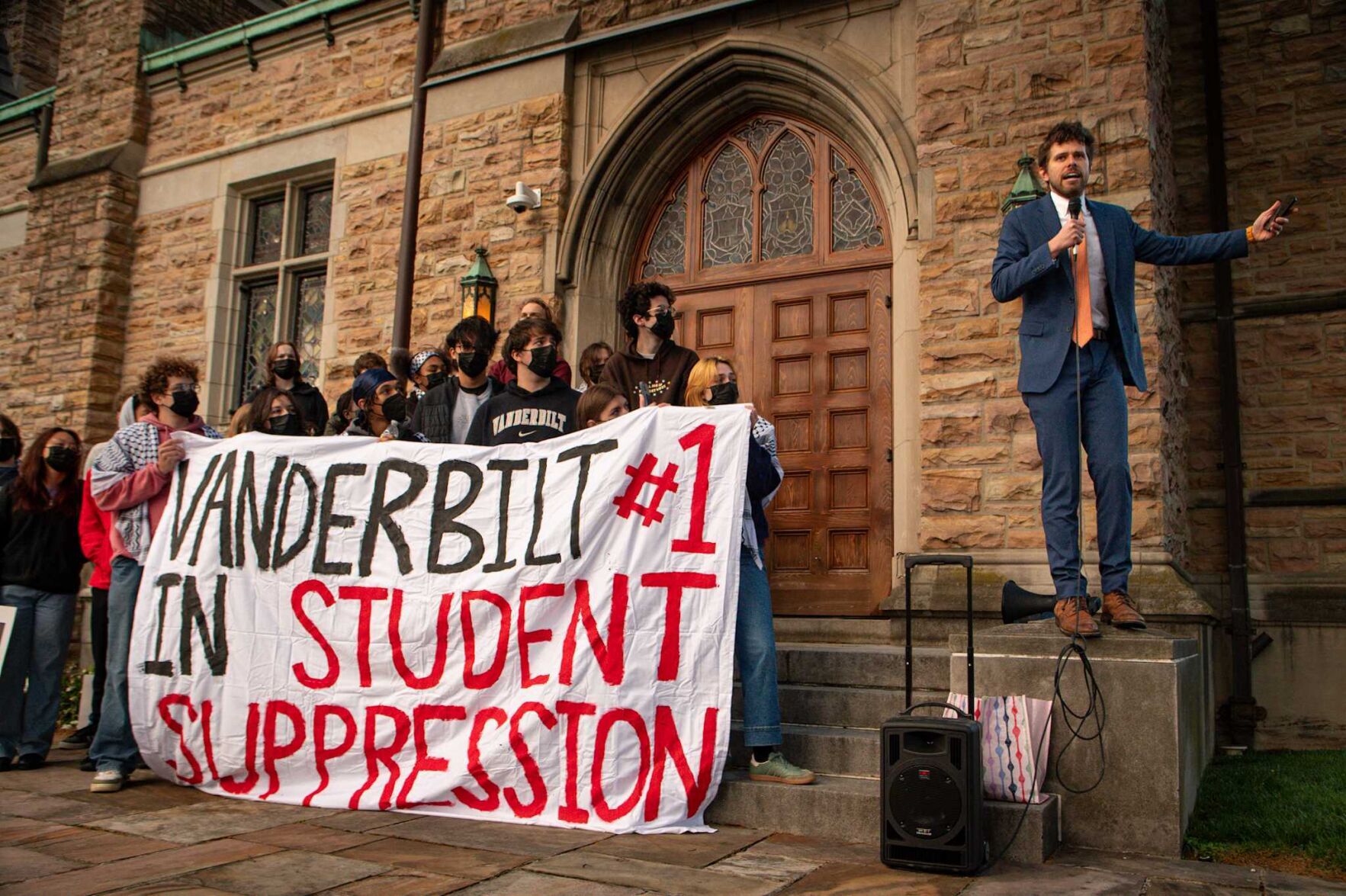 Demonstrators gather April 3 to protest Vanderbilt University's treatment of student activists