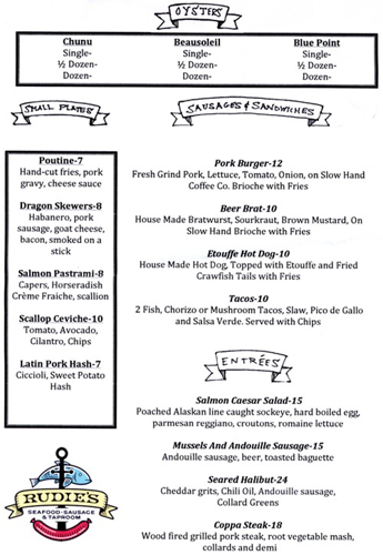 Rudie's Seafood & Sausage to Open Tonight (With Menu)