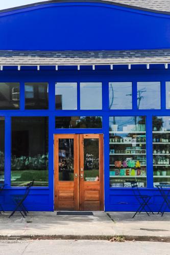 The bright-blue storefront of Mama Bread in East Nashville