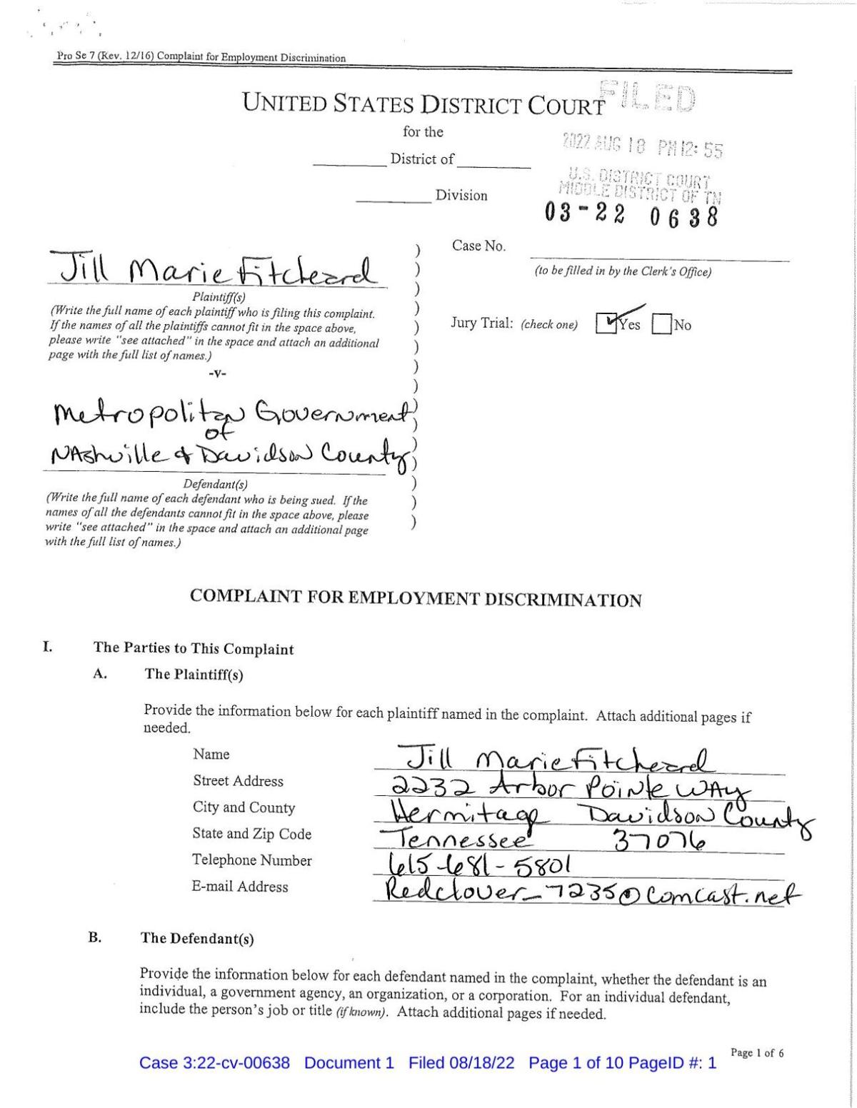 Jill Fitcheard Complaint