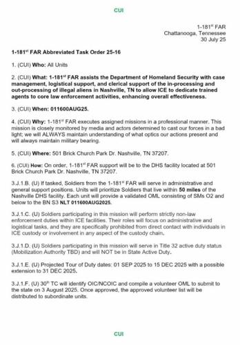July 30, 2025 order for the National Guard to assist ICE