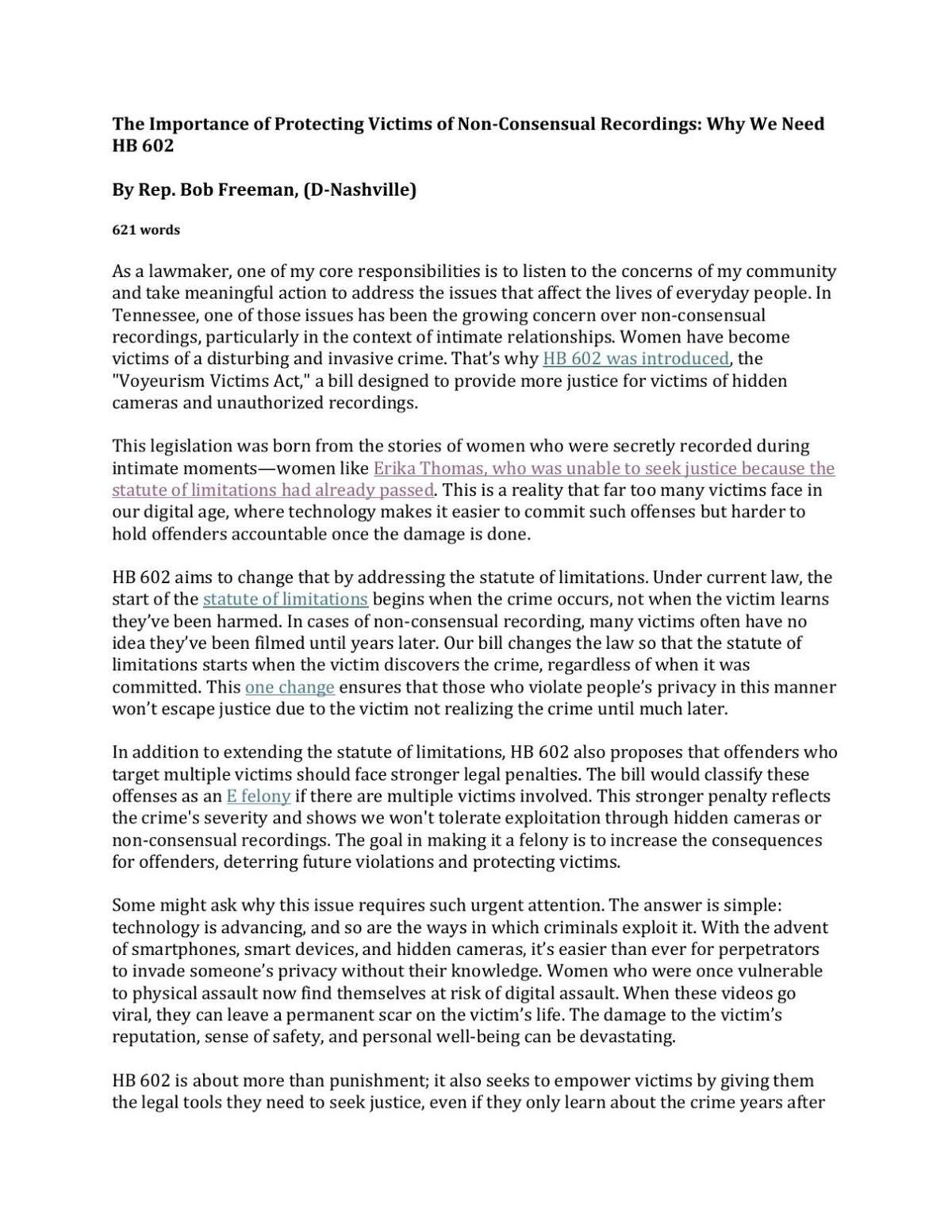 Bob Freeman Voyeurism Victims Statement