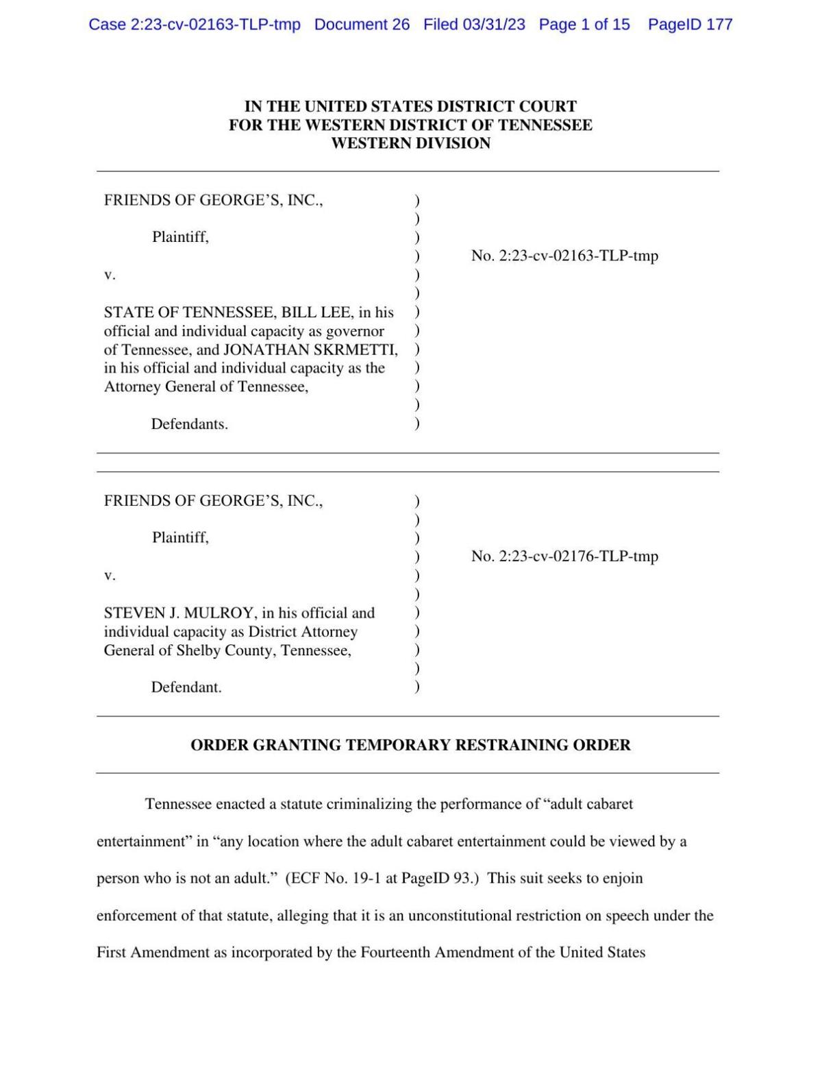 Temporary restraining order