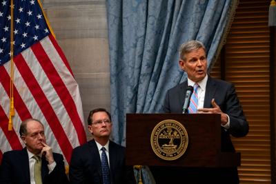From left: Senate Majority Leader Jack Johnson, House Speaker Cameron Sexton and Gov. Bill Lee during an event featuring Robert F. Kennedy Jr., Feb. 4, 2026