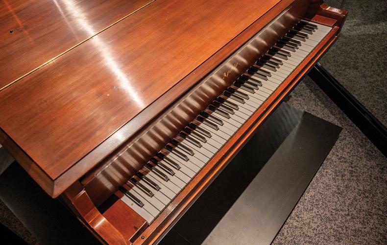 Photo of the keys and top of the Apollo baby grand piano played by Aretha Franklin