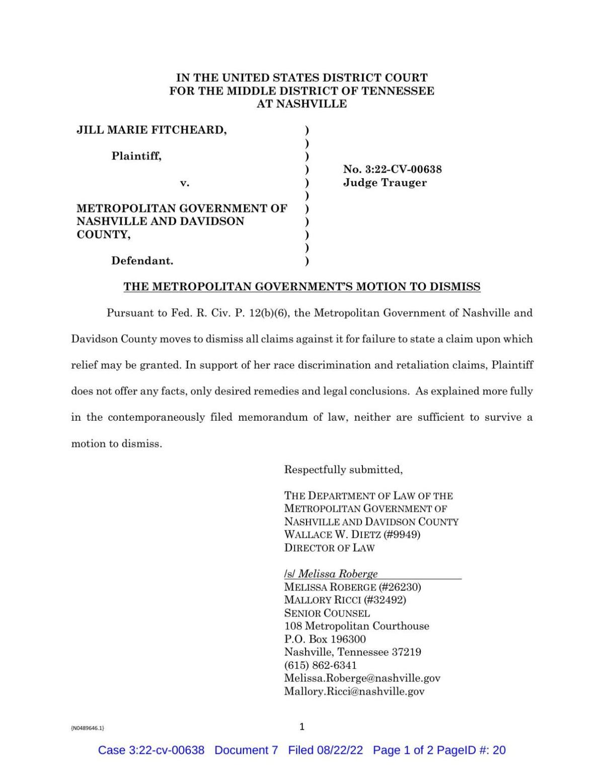 Metro's Motion to Dismiss