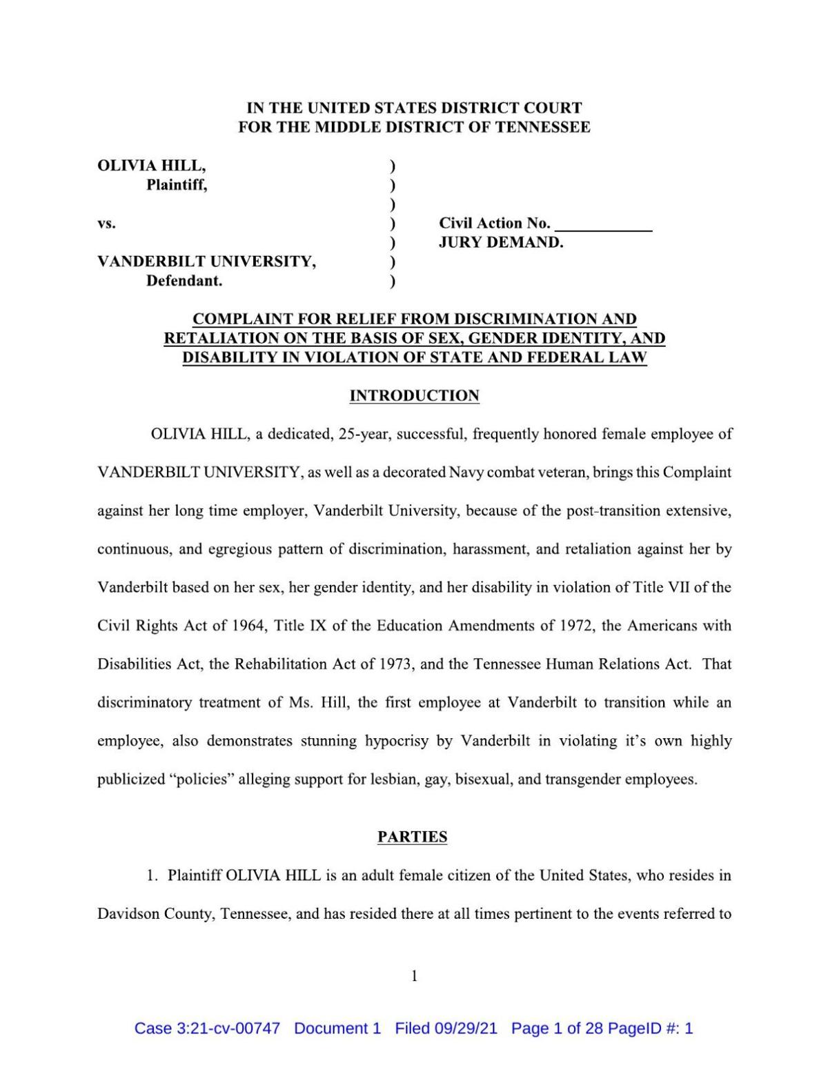 Olivia Hill complaint