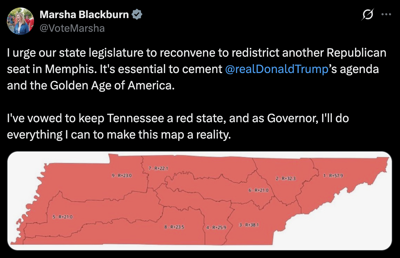 A post by U.S. Sen. Marsha Blackburn on Twitter/X, April 29, 2026