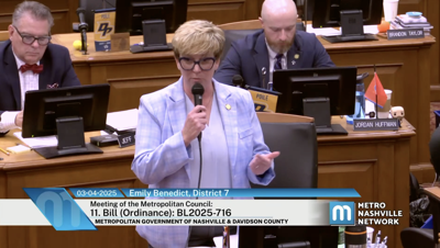 Councilmember Emily Benedict addresses the Metro Council, March 4, 2025