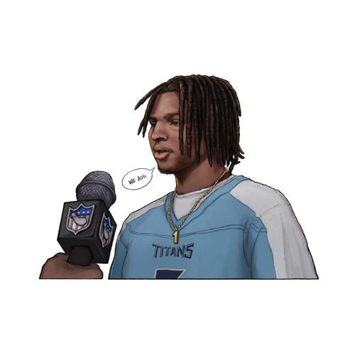 Illustration of Cam Ward saying "We ass" at a press conference