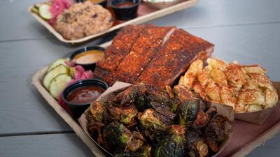 A plate of ribs and sides at Stoke Haus