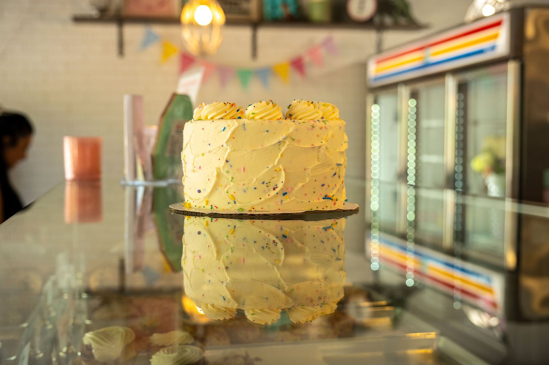 Baked on 8th confetti cake on counter