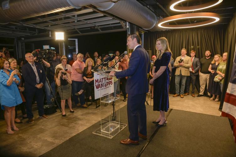 Matt Van Epps speaks at his primary election night watch party