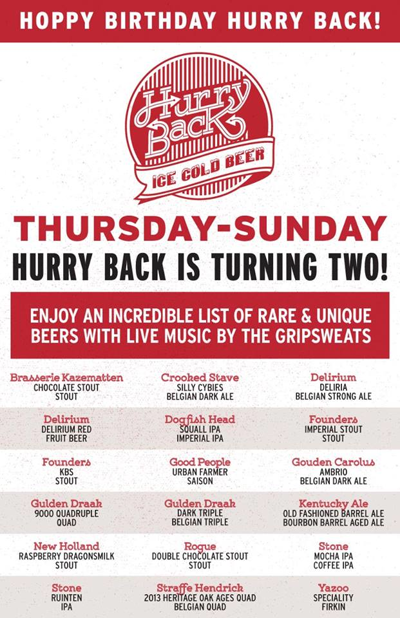 Hurry Back Celebrates Two Years With a Hoppy Birthday Party This Weekend