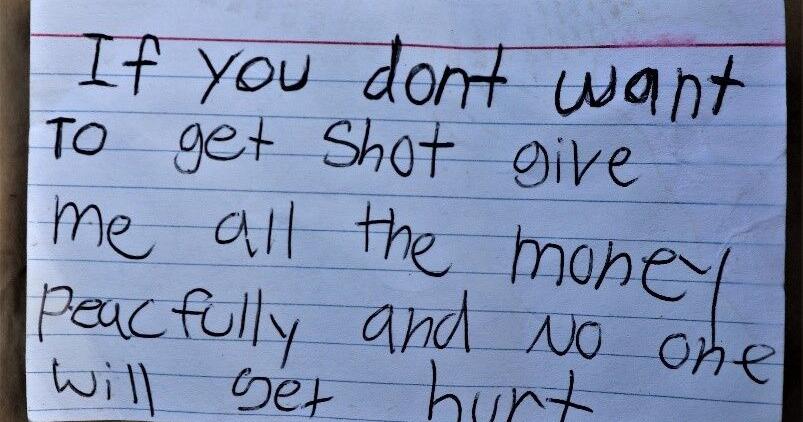 Nelson Mejia bank robbery note | | nbcrightnow.com