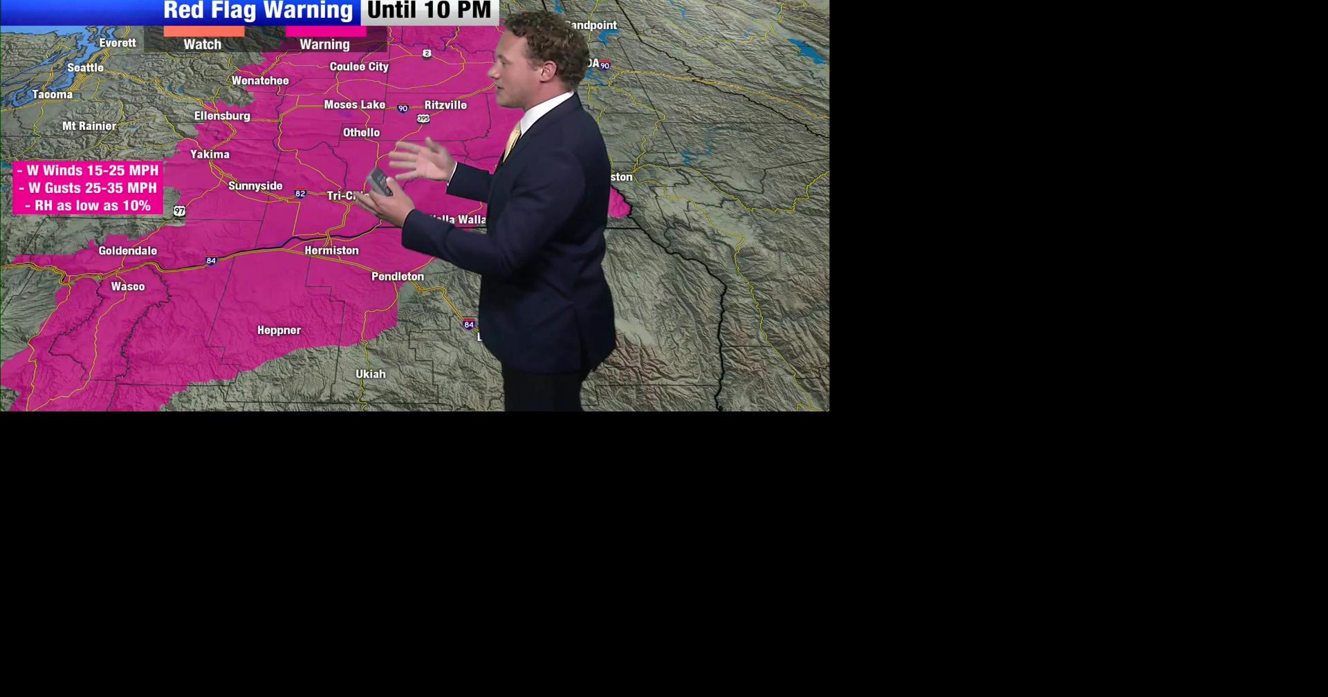 Red Flag Warnings in Eastern Washington and Northern Oregon until late Tuesday night