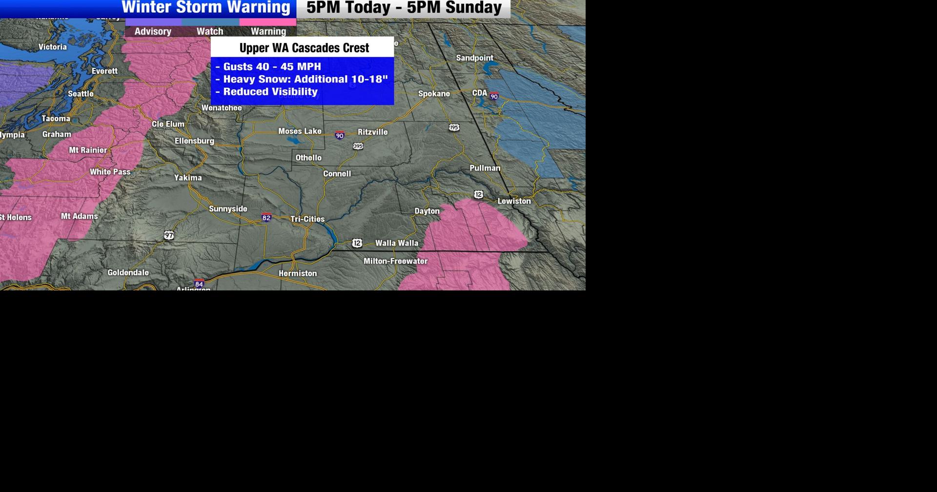 Winter Storm Warning issued for the Upper Cascades through the weekend