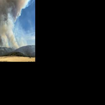 A bushfire burning in the Mount Lawson State Park, 25 kilometres west of Walwa, Victoria state