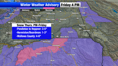 Winter storm warnings issued for Central Oregon and Blue Mountain Foothills
