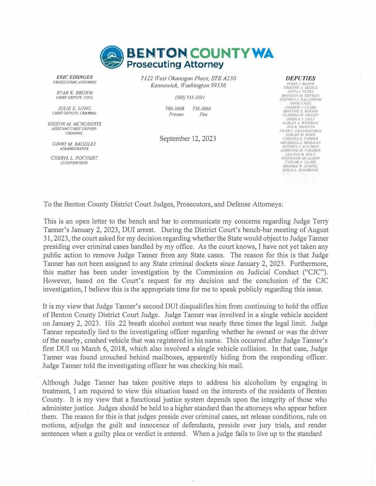 Prosecutor calls for resignation of Benton County Judge after 2nd DUI