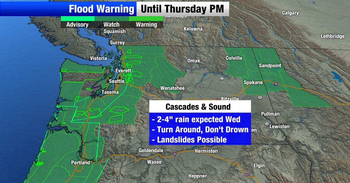 Heavy rainfall in the Cascades issues flood watches and warnings as all ...