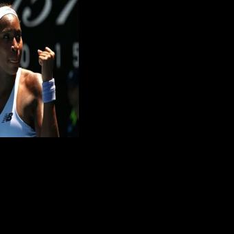 Coco Gauff celebrates after defeating Uzbekistan’s Kamilla Rakhimova at the Australian Open