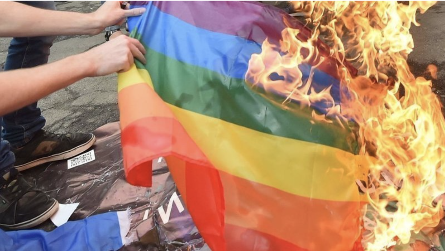 pic of gay flag on fire