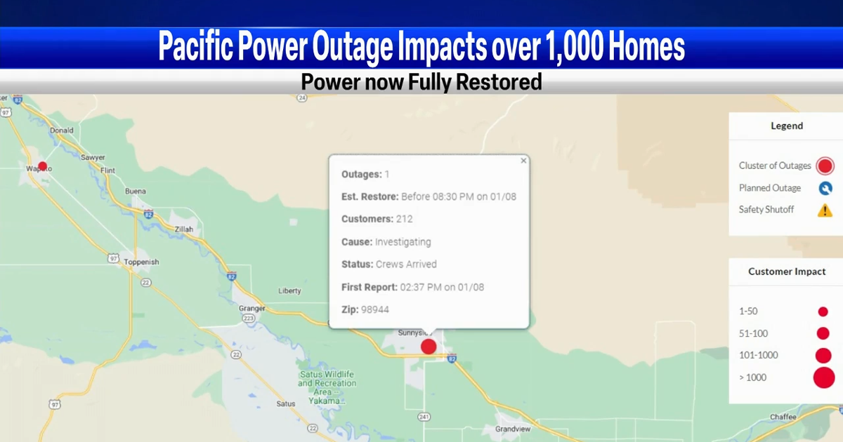 Pacific Power outage affects 1,000 homes in Sunnyside Video
