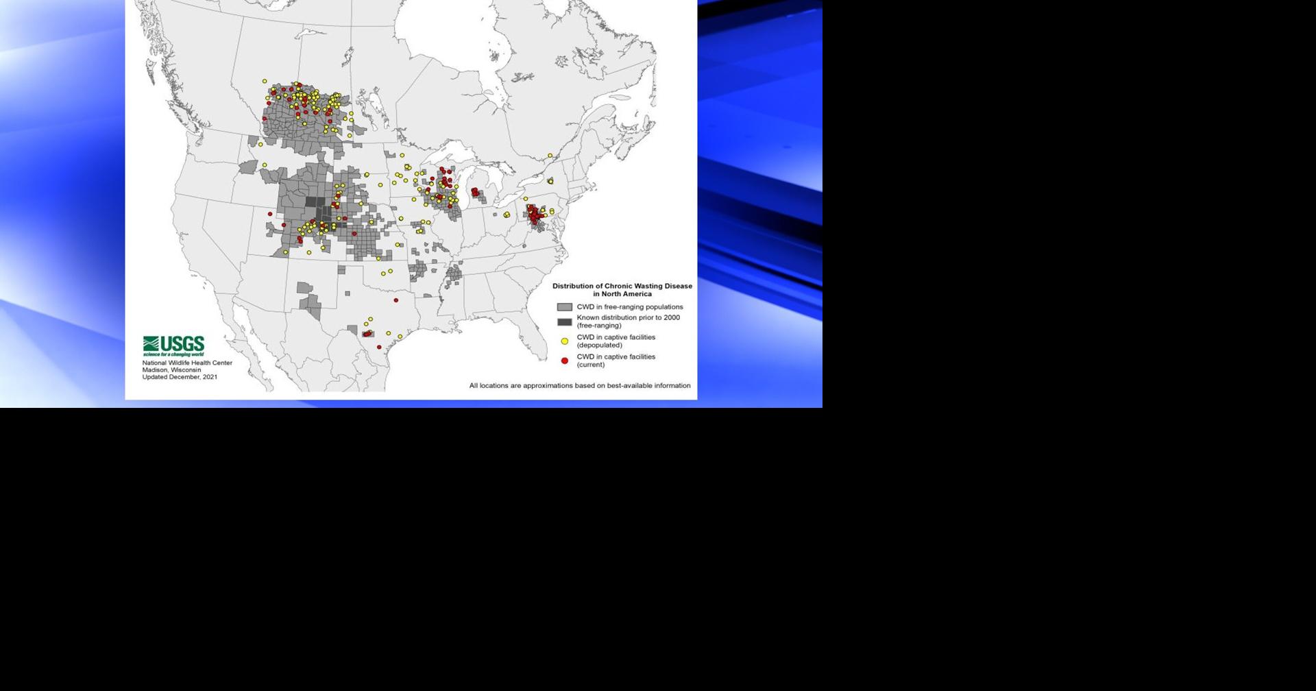 Map of where Chronic Wasting Disease has been identified