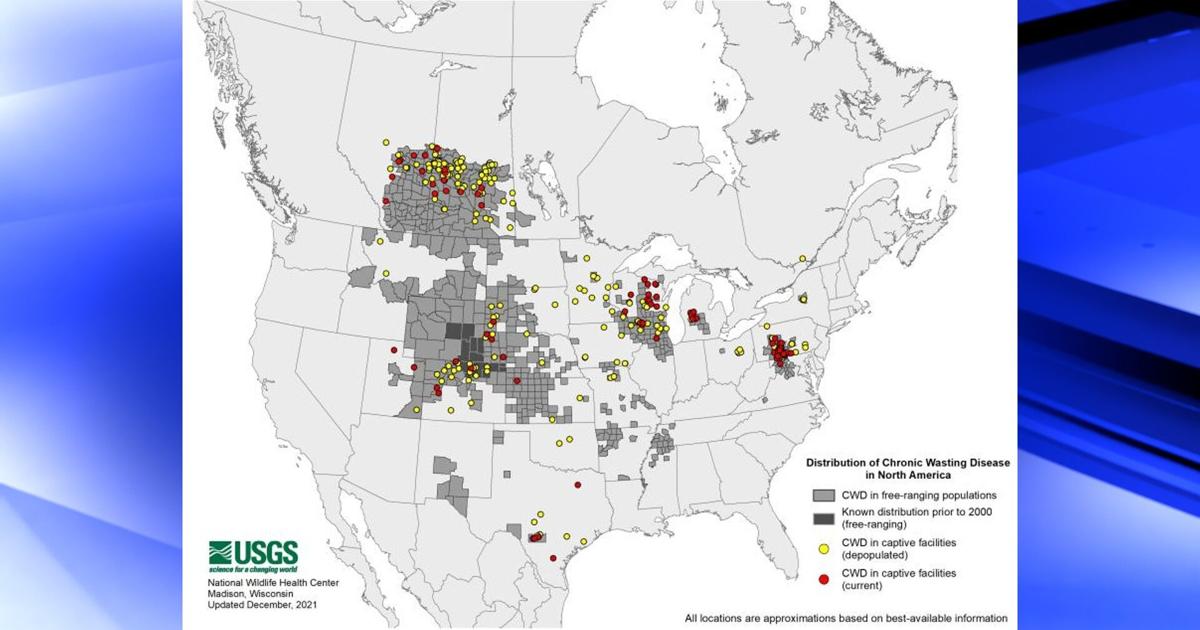 Map of where Chronic Wasting Disease has been identified