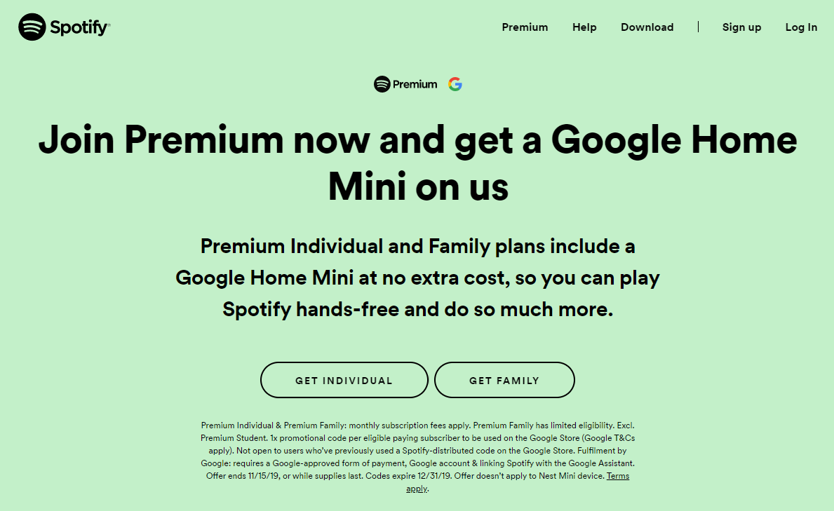 Spotify shops for google home mini