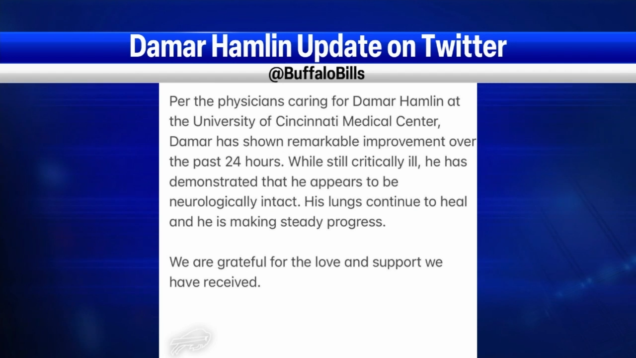 Damar Hamlin shows 'signs of improvement' while still in ICU in