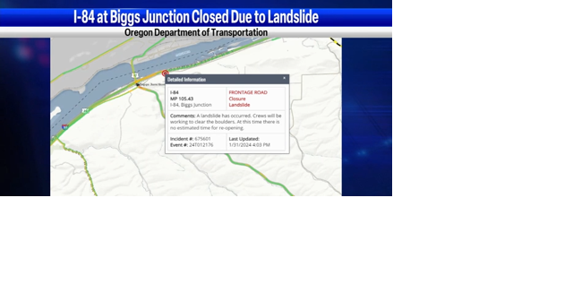 Landslide closes frontage road of Biggs Junction on I-84 in Oregon - Vimarsana News