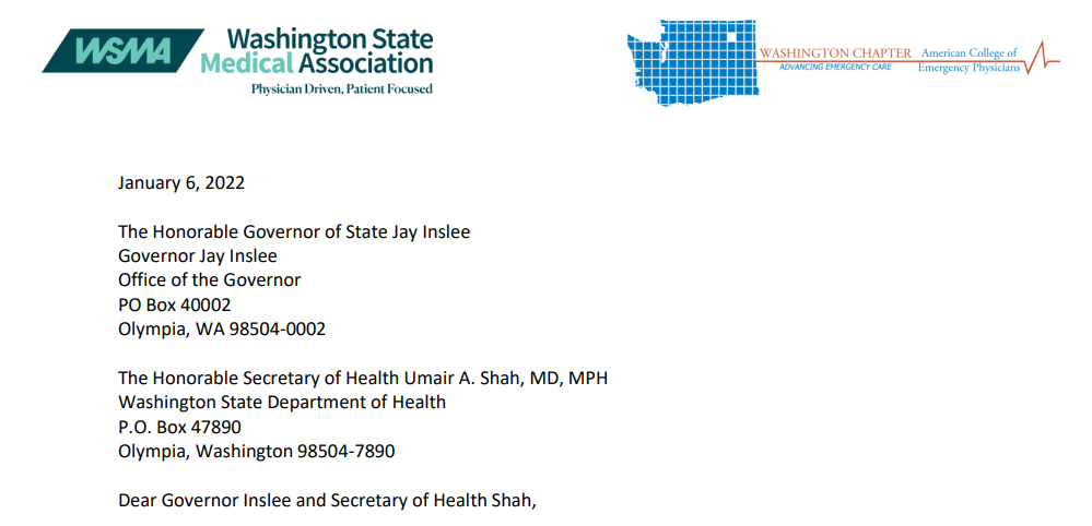 Washington State Medical Association Open Letter to Inslee and Shah